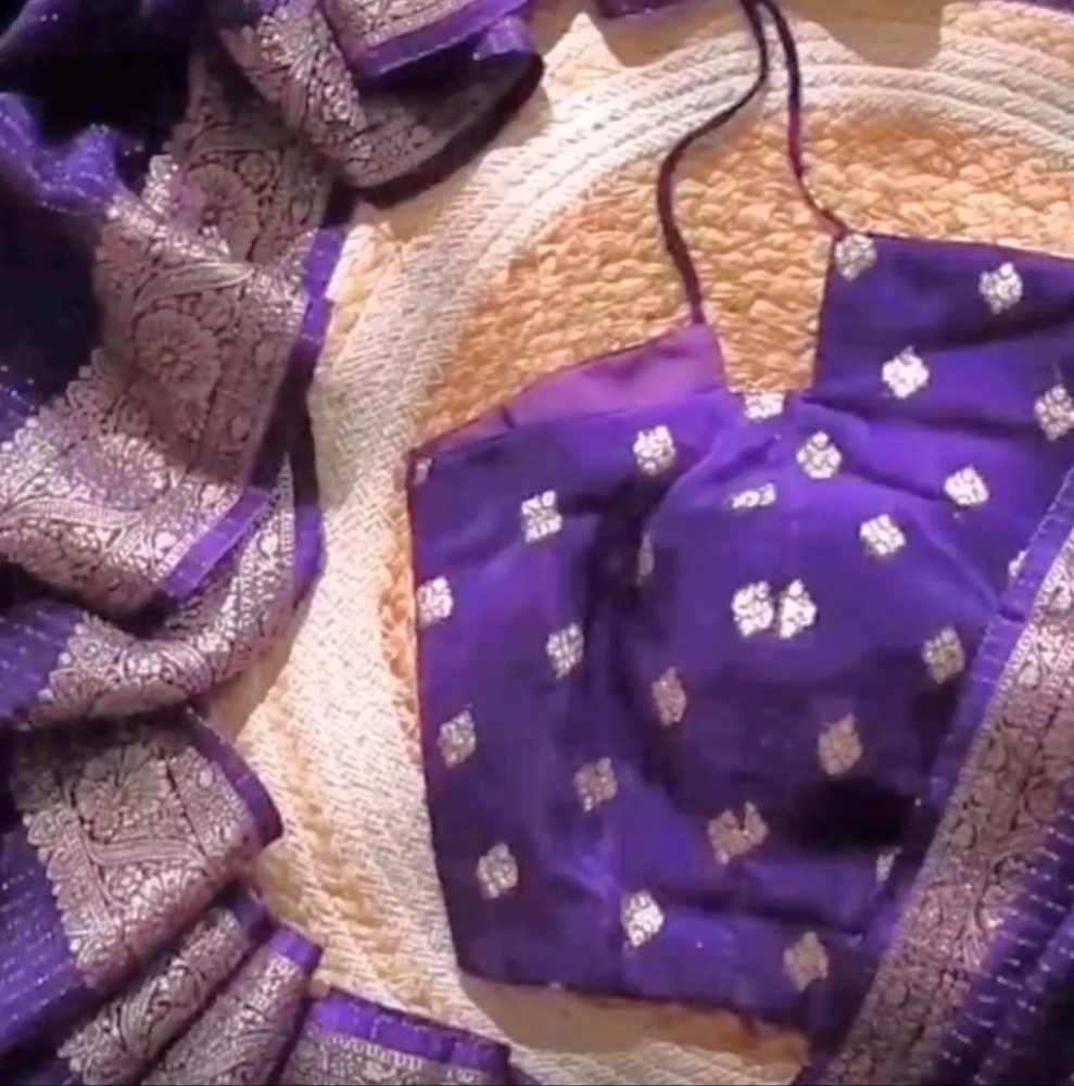 Elegant Purple and Gold Women's Saree With Blouse